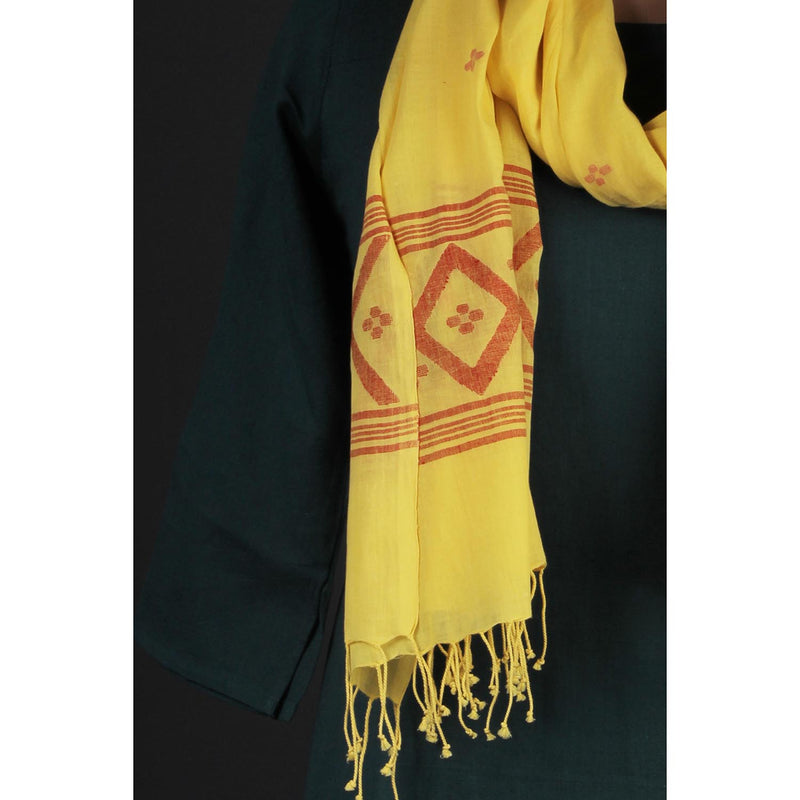 Jamdani Cotton Stole - Yellow