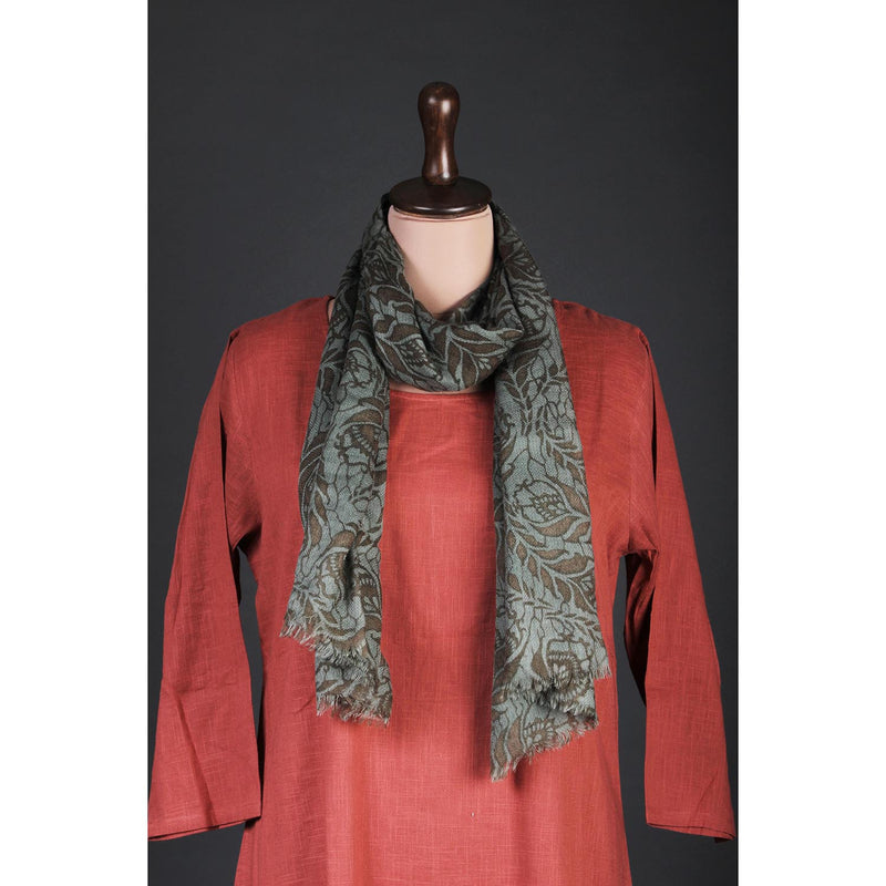 Woollen  Printed Stole - Olive Green