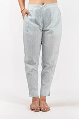 Cotton Hand Block Printed Pant With Elasticated Drawstring - Sky Blue
