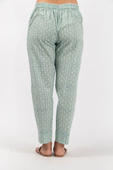 Cotton Hand Block Printed Pant With Elasticated Drawstring - Teal