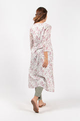 Cotton Hand Block Printed Pin Tuck Kurta With Round Neck - White